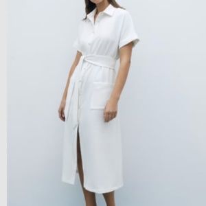 NWT. ZARA BELTED SHIRT DRESS OYSTER WHITE XL